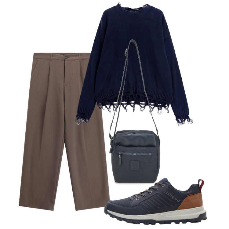 Outfit uomo - Ottobre. Stile Casual per Tutti i giorni. Abbinamento con pantaloni, maglieria, portafogli, sneakers.