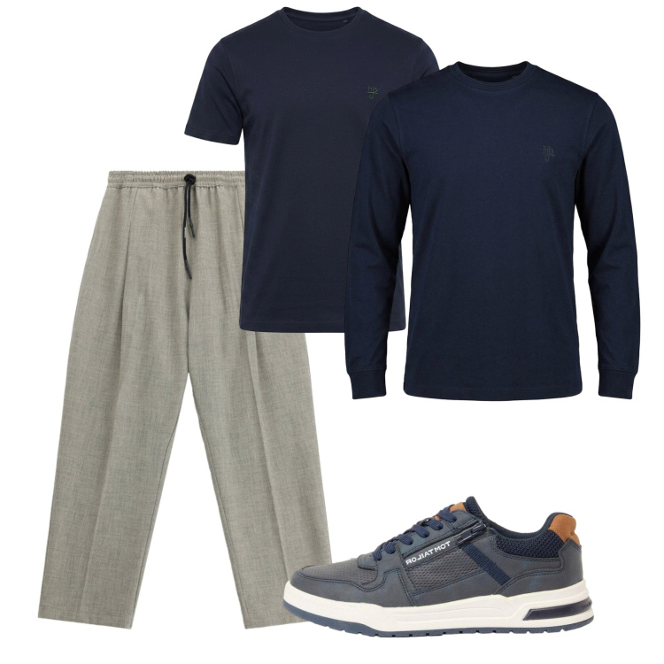 Outfit uomo - Ottobre. Stile Casual per Tutti i giorni. Abbinamento con t-shirt, t-shirt, pantaloni, sneakers.