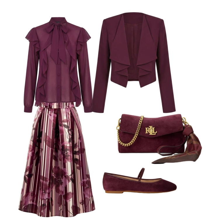 Outfit donna - Riunione formale. Stile Bon Ton per Ufficio. Abbinamento con borse a tracolla, ballerine, gonne longuette, blazer, bluse.