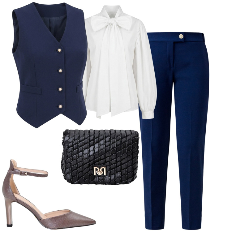 Outfit donna - Cerimonia. Stile Chic per Cerimonia. Abbinamento con borse a tracolla, décolleté, gilet, camicie, pantaloni.