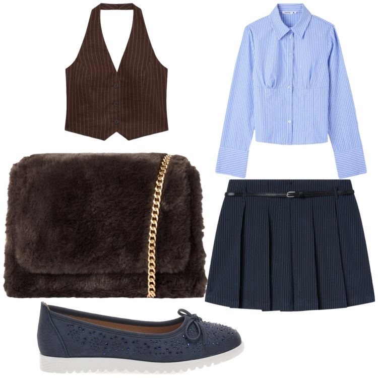 Outfit donna - Gilmore Girls: Rory style. Stile Preppy per Tutti i giorni. Abbinamento con borse a tracolla, minigonne, gilet, camicie, ballerine.