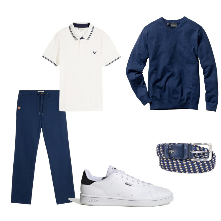 Outfit uomo - Total look #2487528. Stile Urban per Ufficio. Abbinamento con maglieria, polo, pantaloni chino, cinture, sneakers.
