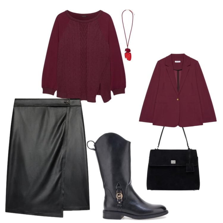 Outfit donna - Fiorella Rubino Mariella Burani. Stile Bon Ton per Ufficio. Abbinamento con gonne longuette, maglieria, blazer, borse a mano, ciondoli, stivaletti.