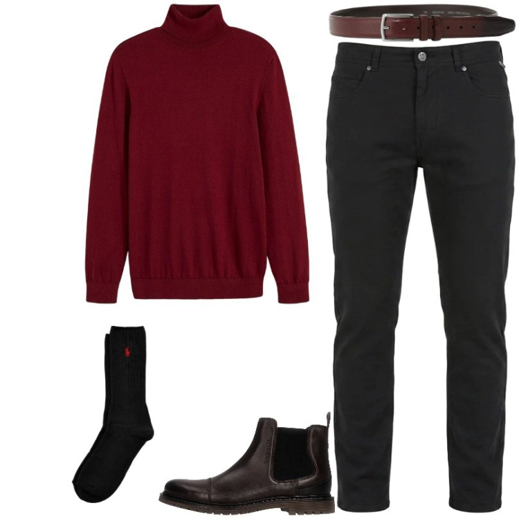 Outfit uomo - Total look #2487569. Stile Casual per Serata speciale. Abbinamento con pantaloni, cinture, calzini, maglieria, stivali e stivaletti.