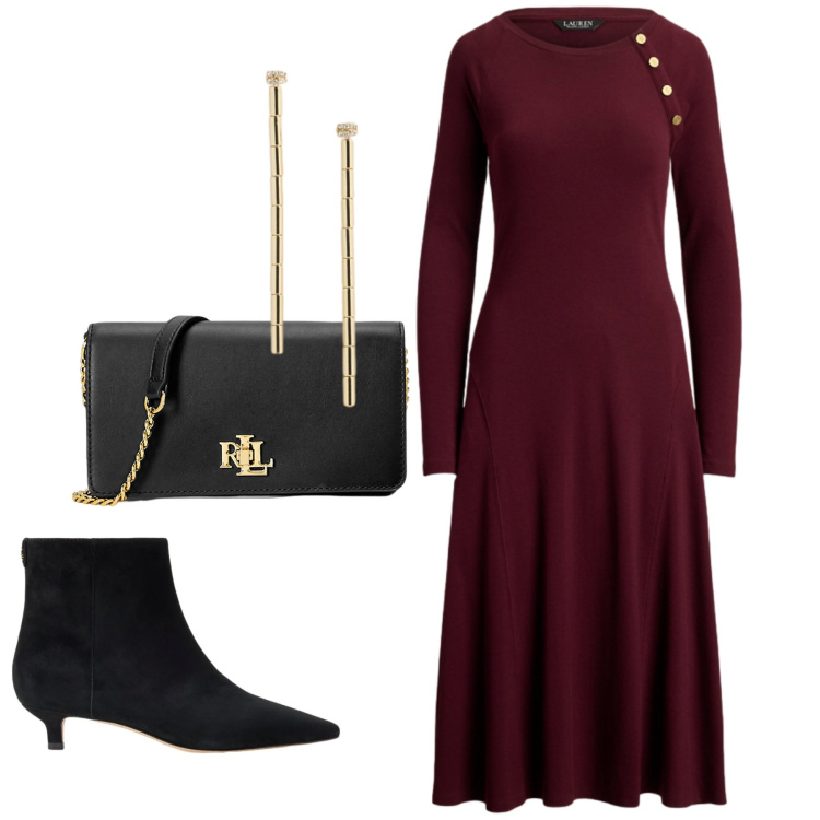 Outfit donna - Total look #2487587. Stile Chic per Serata fuori. Abbinamento con borse a tracolla, orecchini, stivaletti, vestiti midi/longuette.