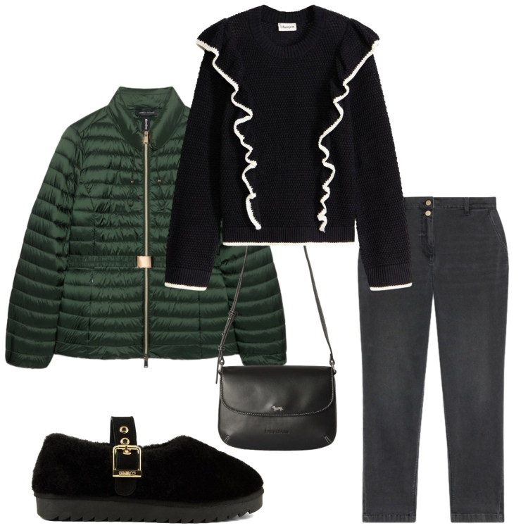 Outfit donna - Total look #2487591. Stile Minimal per Tutti i giorni. Abbinamento con borse a tracolla, piumini, jeans, ballerine, maglieria.