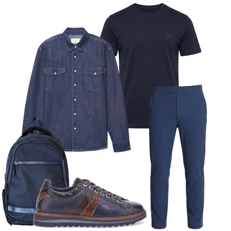 Outfit uomo - Total look #2487593. Stile Casual per Tutti i giorni. Abbinamento con t-shirt, borse sportive, camicie, scarpe stringate, pantaloni.