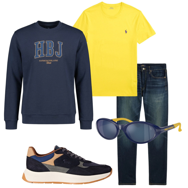 Outfit uomo - Sabato mattina. Stile Casual per Tutti i giorni. Abbinamento con sneakers, felpe, jeans, occhiali da sole, t-shirt.