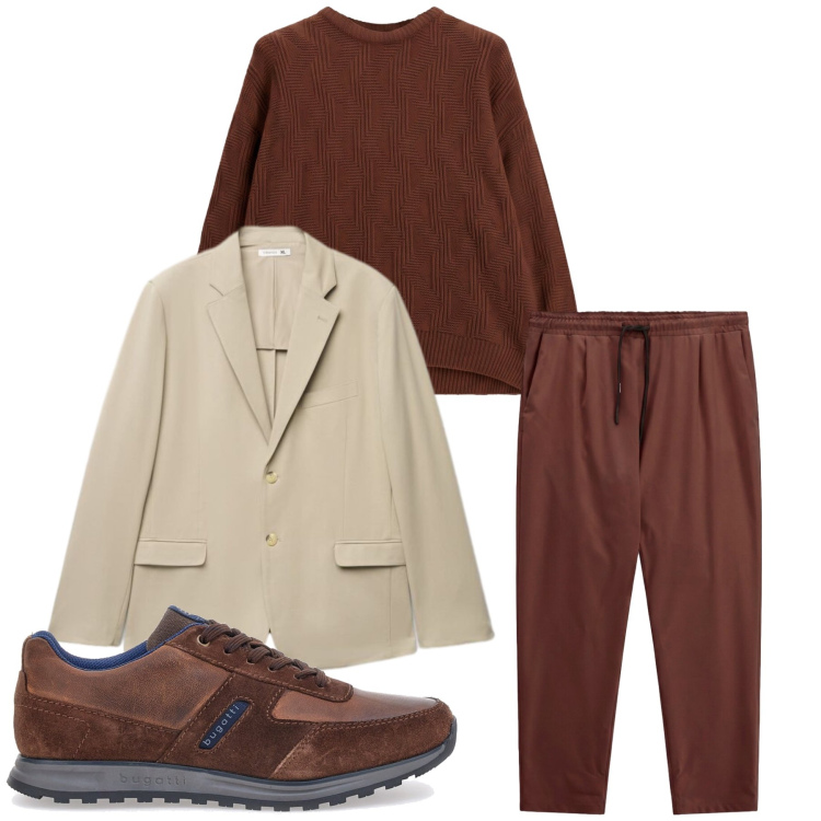 Outfit uomo - Toni della tetra. Stile Casual per Ufficio. Abbinamento con maglieria, pantaloni, giacche, scarpe stringate.