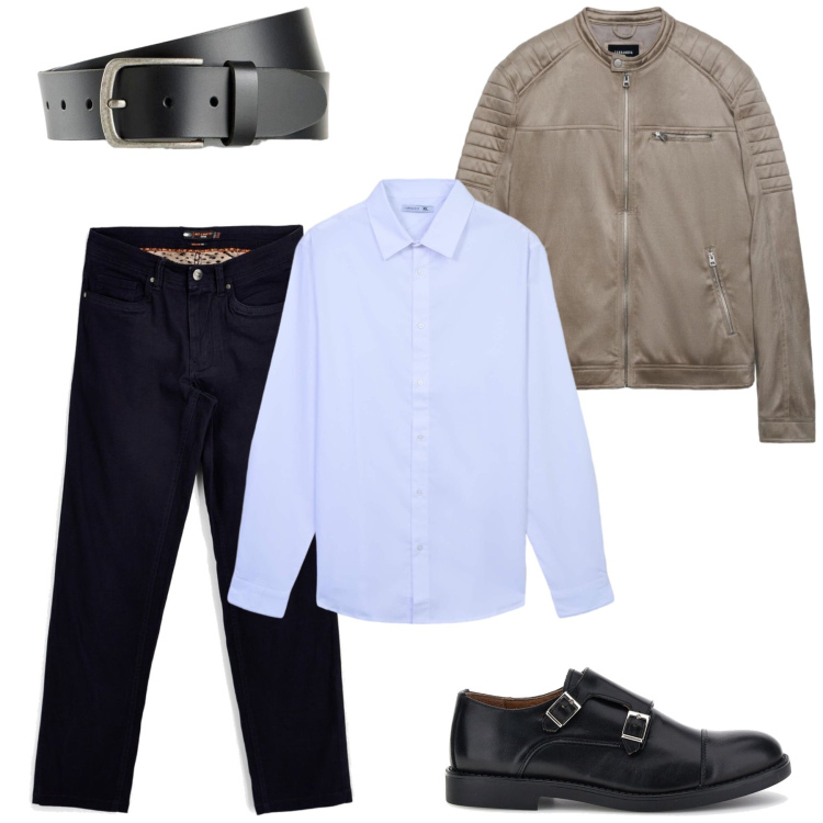 Outfit uomo - Total look #2487610. Stile Casual per Tutti i giorni. Abbinamento con camicie, giacche, scarpe stringate, cinture, pantaloni.