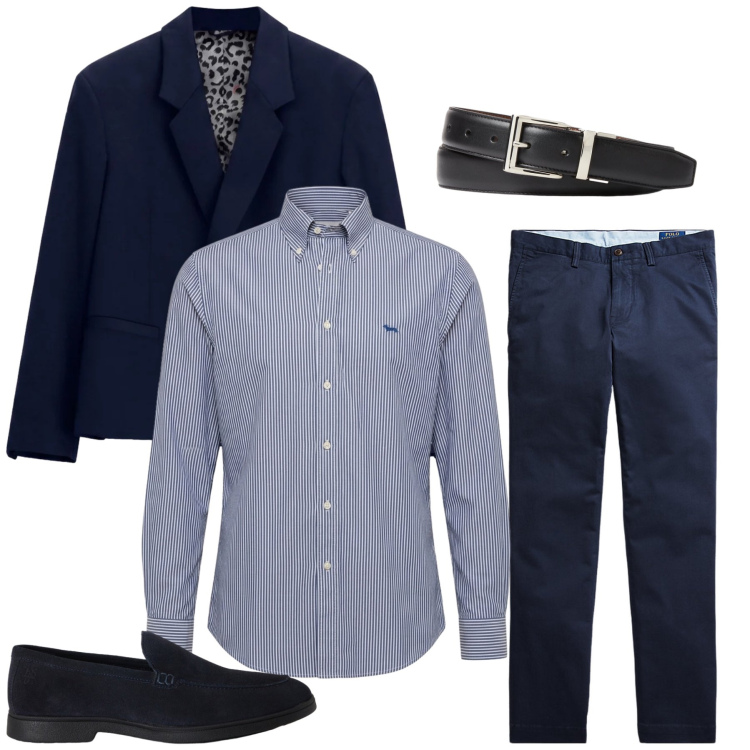 Outfit uomo - Total look #2487613. Stile Casual per Ufficio. Abbinamento con camicie, scarpe stringate, giacche, pantaloni, cinture.