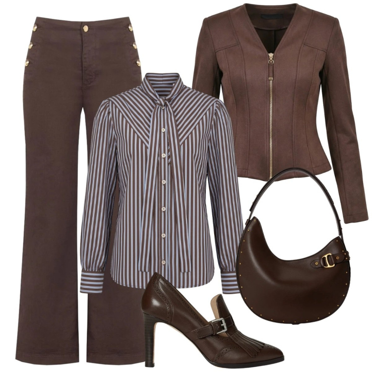 Outfit donna - Camicia a righe. Stile Bon Ton per Serata fuori. Abbinamento con camicie, borse a spalla, décolleté, pantaloni, blazer.