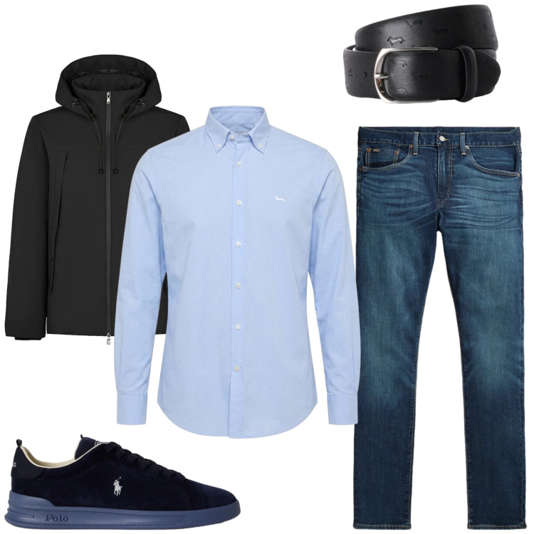 Outfit uomo - Total look #2487619. Stile Casual per Ufficio. Abbinamento con cinture, camicie, jeans, sneakers, giacche.