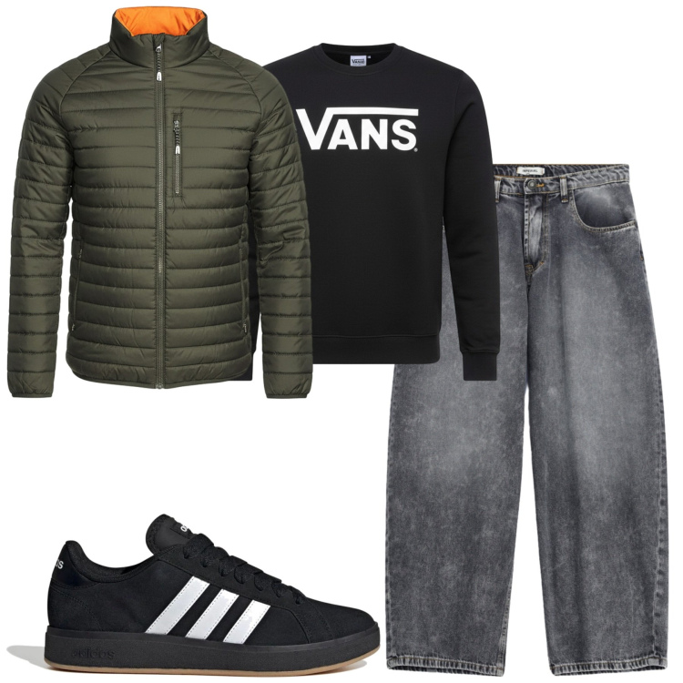 Outfit uomo - City. Stile Casual per Tutti i giorni. Abbinamento con jeans, piumini, sneakers, felpe.
