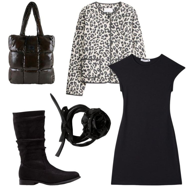 Outfit donna - Total look #2487631. Stile Casual chic per Tutti i giorni. Abbinamento con shopping bag, vestiti corti, collane, giacche, stivali.