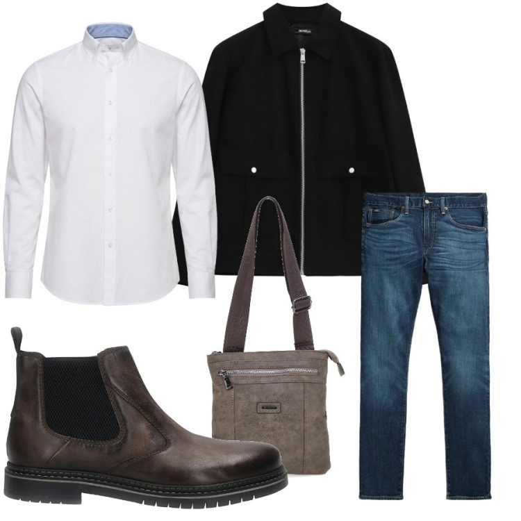 Outfit uomo - Total look #2487647. Stile Trendy per Tutti i giorni. Abbinamento con camicie, cappotti, jeans, portafogli, stivali e stivaletti.