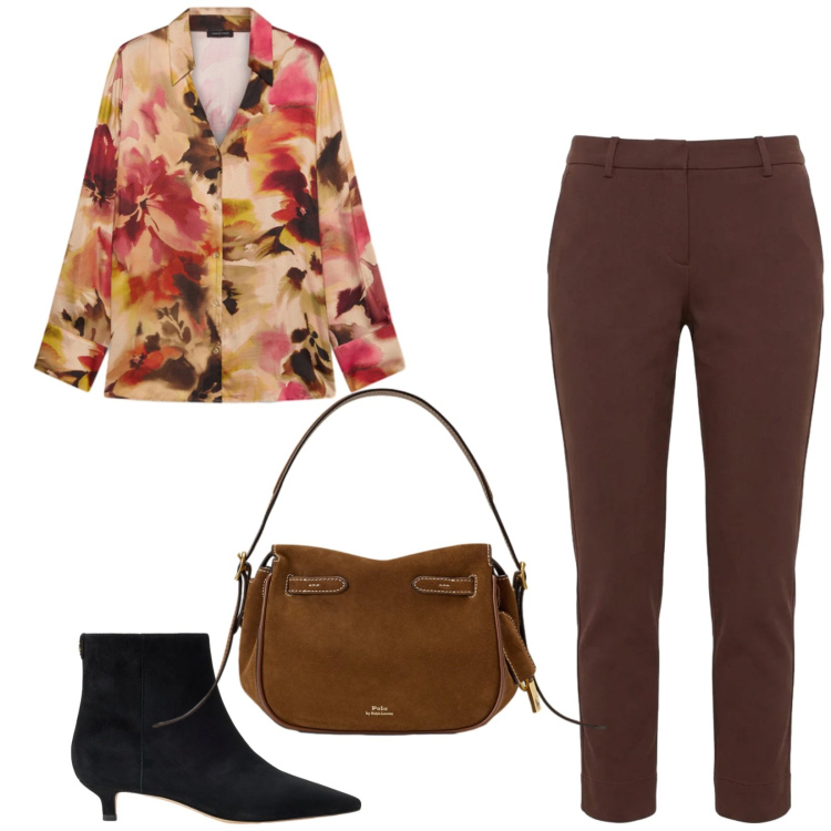 Outfit donna - Total look #2487667. Stile Casual chic per Ufficio. Abbinamento con pantaloni, camicie, borse a mano, stivaletti.