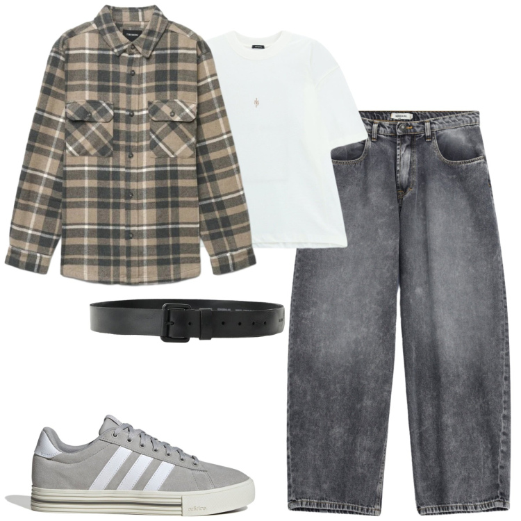 Outfit uomo - City. Stile Casual per Tutti i giorni. Abbinamento con t-shirt, jeans, cinture, camicie, sneakers.