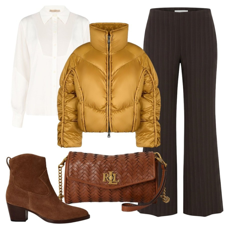 Outfit donna - Total look #2487686. Stile Sporty chic per Serata fuori. Abbinamento con portafogli, stivaletti, piumini, camicie, pantaloni.