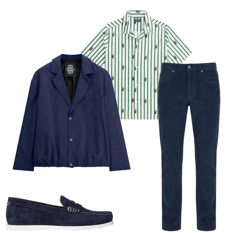 Outfit uomo - Total look #2487708. Stile Trendy per Tutti i giorni. Abbinamento con pantaloni, giacche, camicie a manica corta, scarpe stringate.
