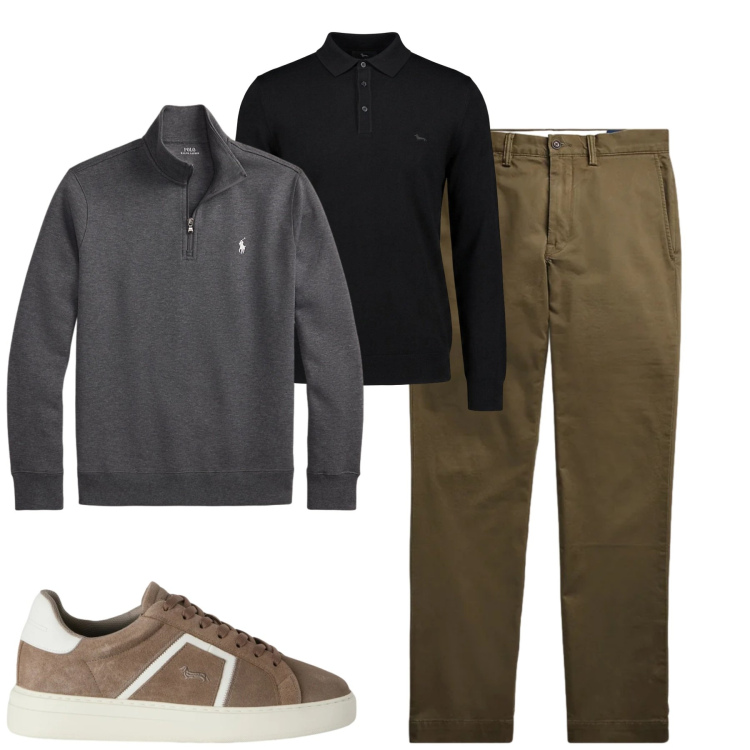 Outfit uomo - City. Stile Urban per Tutti i giorni. Abbinamento con sneakers, maglieria, pullovers, pantaloni.