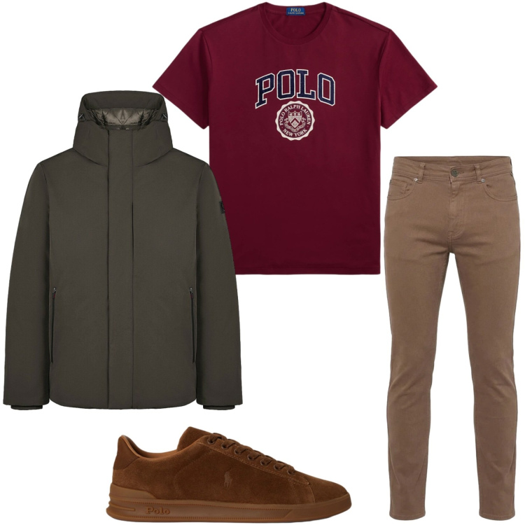 Outfit uomo - Total look #2487737. Stile Casual per Tutti i giorni. Abbinamento con pantaloni, t-shirt, sneakers, parka.