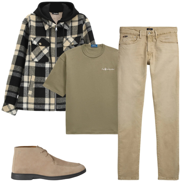Outfit uomo - Total look #2487741. Stile Trendy per Tutti i giorni. Abbinamento con stivali e stivaletti, cappotti, jeans, t-shirt.