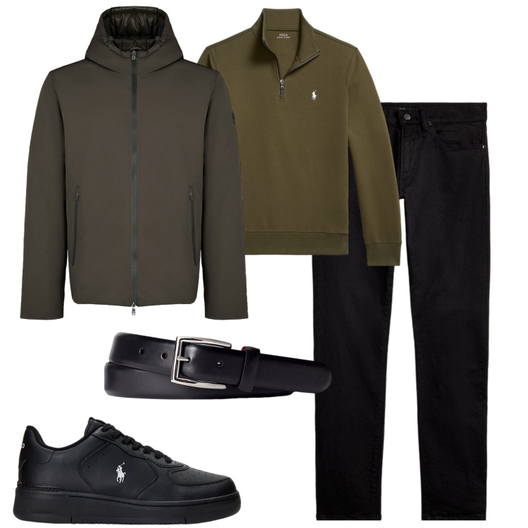 Outfit uomo - City. Stile Casual per Tutti i giorni. Abbinamento con sneakers, cinture, jeans, pullovers, parka.