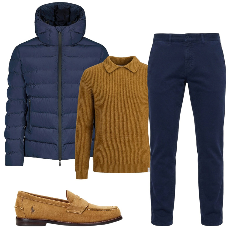 Outfit uomo - Total look #2487744. Stile Business/Elegante per Ufficio. Abbinamento con pantaloni, maglieria, scarpe stringate, bomber.