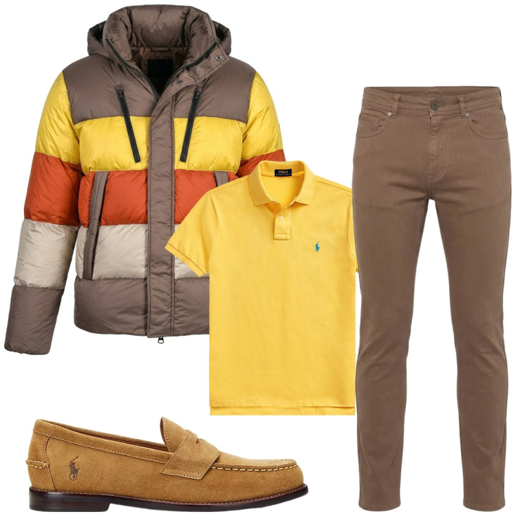 Outfit uomo - Total look #2487753. Stile Trendy per Tutti i giorni. Abbinamento con pantaloni, polo, scarpe stringate, piumini.