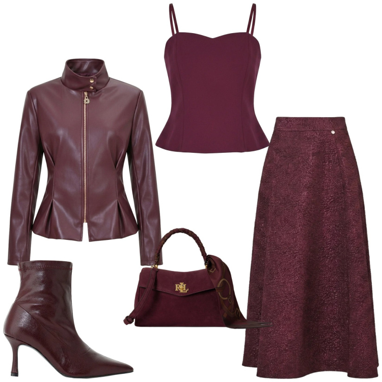 Outfit donna - Total look #2487755. Stile Chic per Serata fuori. Abbinamento con stivaletti, borse a mano, top, gonne longuette, giacche.