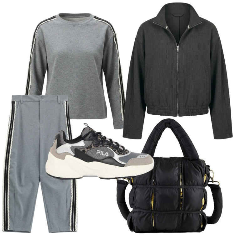 Outfit donna - Sportiva chic. Stile Sporty chic per Tutti i giorni. Abbinamento con felpe, pantaloni, bomber, borse a mano, sneakers.