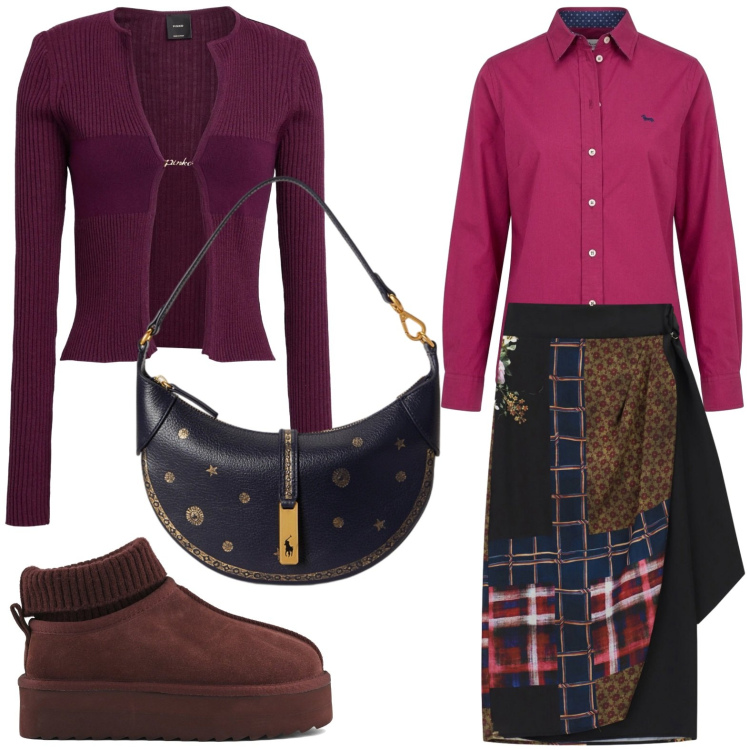 Outfit donna - Gonna urbana. Stile Urban per Tutti i giorni. Abbinamento con camicie, gonne longuette, borse a spalla, cardigans, sabot.