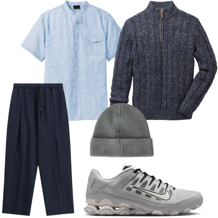 Outfit uomo - Sneakers neutre. Stile Casual per Tutti i giorni. Abbinamento con berretti, pantaloni, maglieria, camicie a manica corta, sneakers.