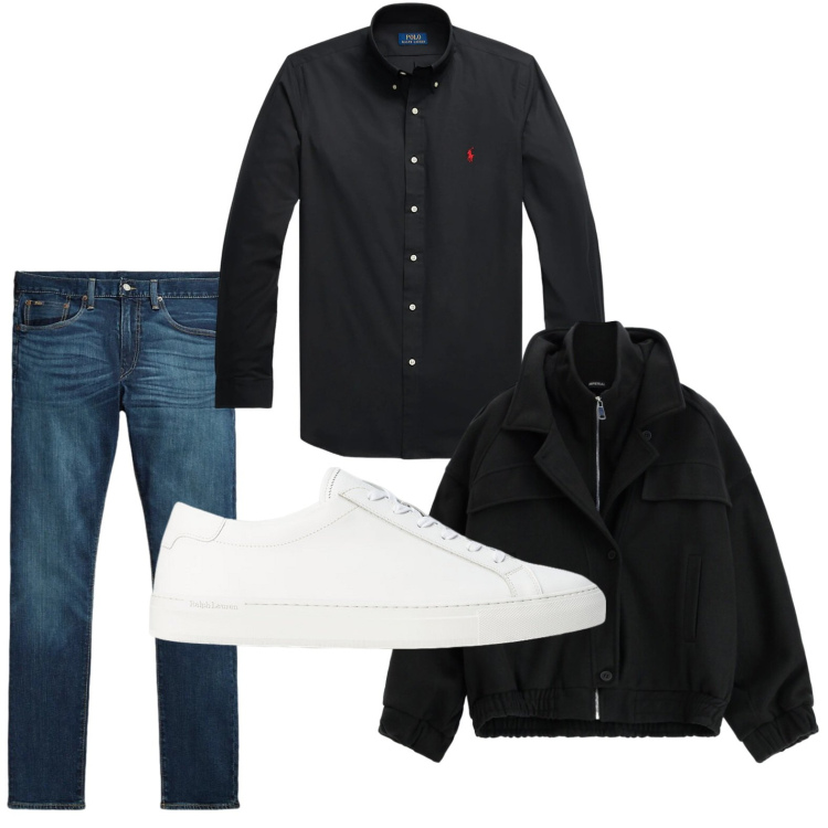 Outfit uomo - Jeans basico. Stile Casual per Tutti i giorni. Abbinamento con bomber, sneakers, jeans, camicie.
