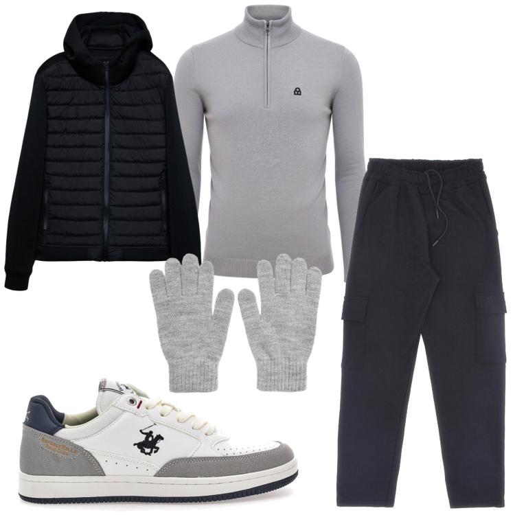 Outfit uomo - Cargo funzionali. Stile Casual per Tutti i giorni. Abbinamento con giacche, guanti, sneakers, pantaloni cargo, pullovers.