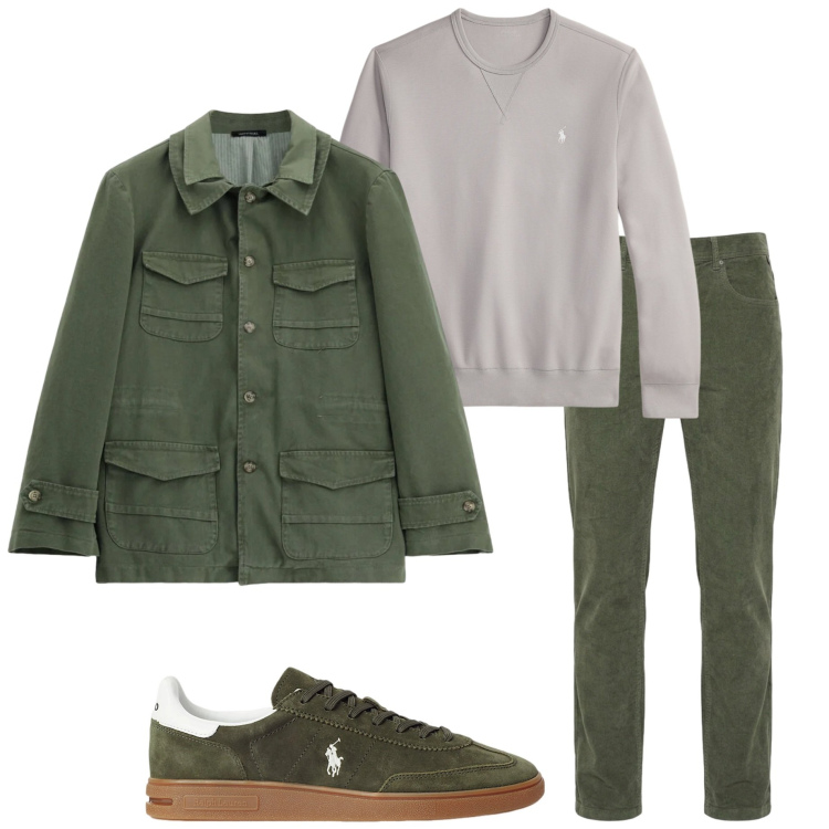 Outfit uomo - Verde scuro. Stile Urban per Tutti i giorni. Abbinamento con pantaloni, cappotti, sneakers, felpe.