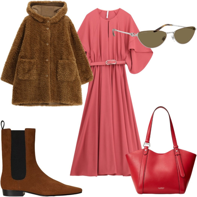 Outfit donna - Total look #2487819. Stile Trendy per Tutti i giorni. Abbinamento con vestiti lunghi, occhiali da sole, stivaletti chelsea, borse tote, cappotti.