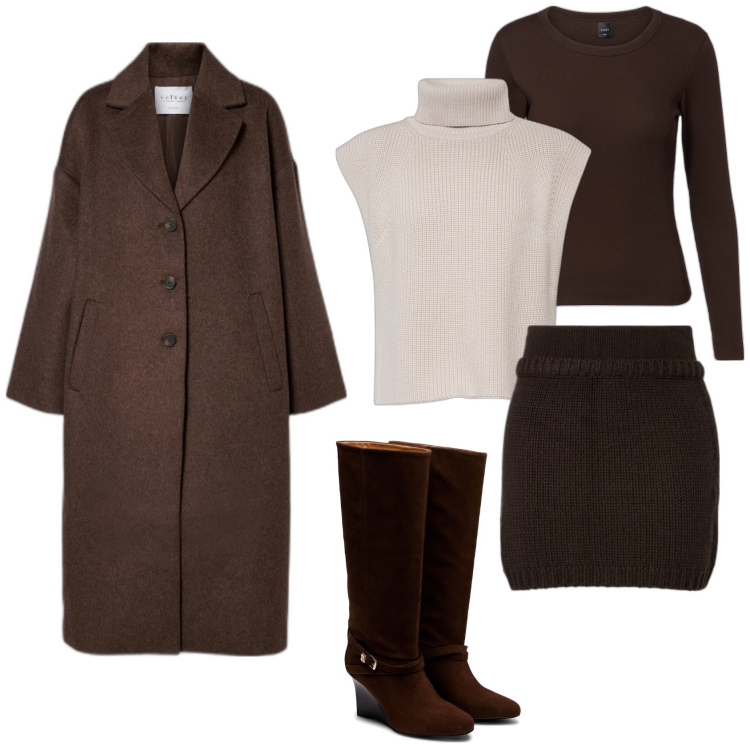 Outfit femme - Mini-jupe en cachemire. Style Casual chic pour Tous les jours. Assortir avec minijupes, pulls, manteaux, t-shirts, bottes.