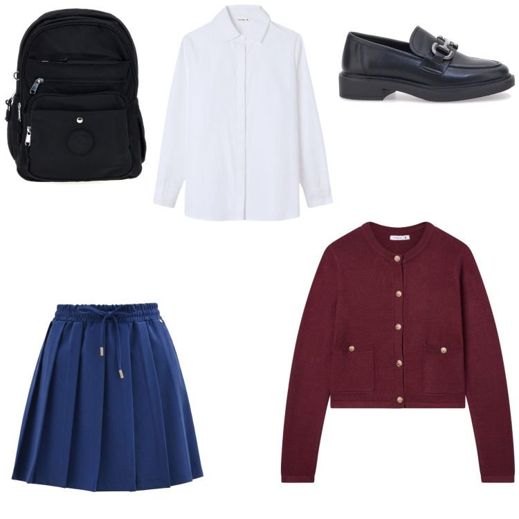 Outfit donna - Total look #2487849. Stile Preppy per Scuola/Università. Abbinamento con minigonne, cardigans, camicie, mocassini, zaini.
