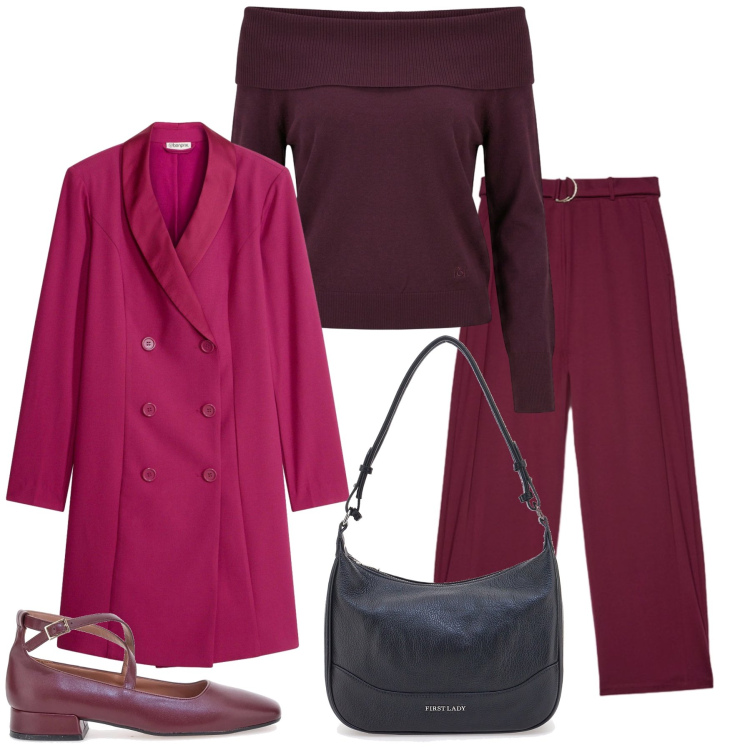 Outfit donna - Total look #2487858. Stile Chic per Tutti i giorni. Abbinamento con pantaloni a palazzo, maglieria, ballerine, borse a tracolla, vestiti.