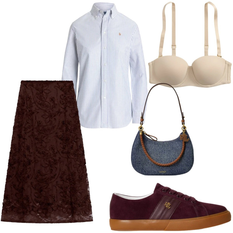 Outfit donna - Lo stile Ladylike. Stile Bon Ton per Serata fuori. Abbinamento con gonne longuette, camicie, borse a spalla, reggiseni, sneakers.