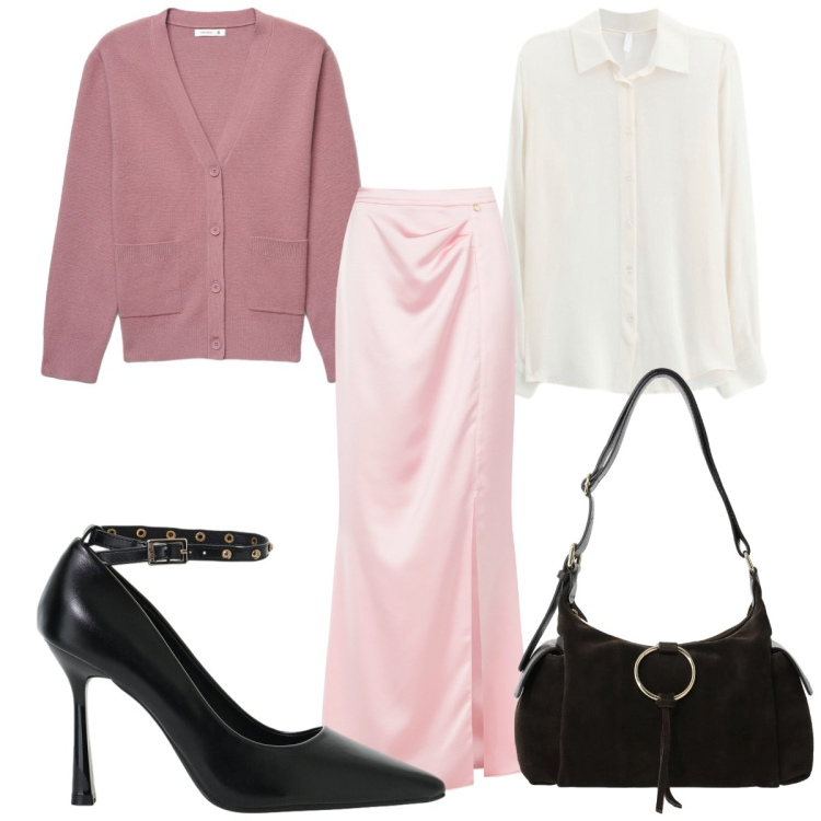 Outfit donna - Mix and match ad ottobre: romantica. Stile Romantica per Tutti i giorni. Abbinamento con décolleté, borse a spalla, camicie, gonne lunghe, cardigans.