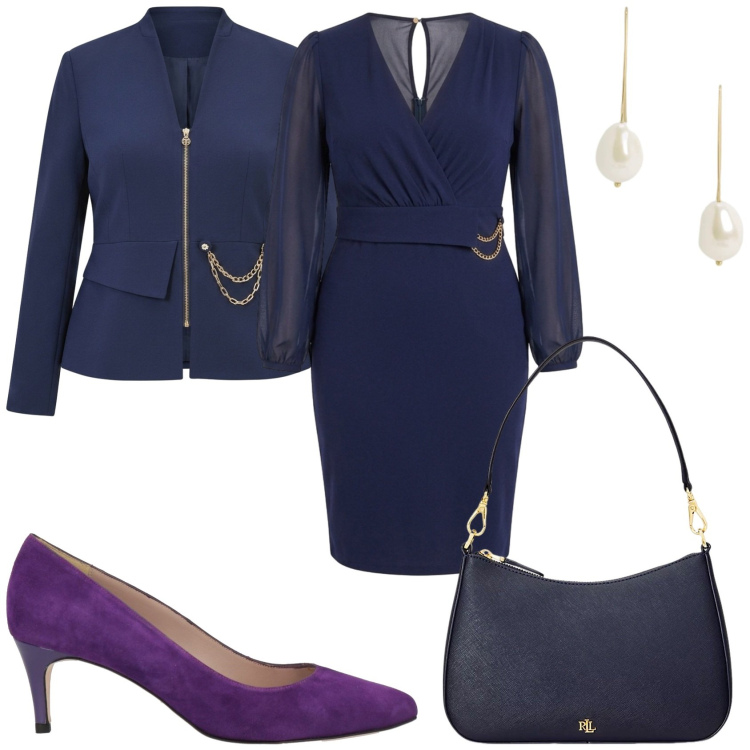 Outfit donna - Cerimonia. Stile Chic per Cerimonia. Abbinamento con borse a spalla, orecchini, vestiti midi/longuette, blazer, décolleté.