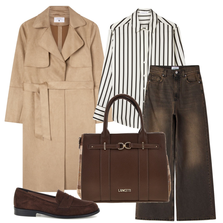 Outfit donna - Ottobre. Stile Casual per Tutti i giorni. Abbinamento con jeans, camicie, trench, mocassini, borse a tracolla.