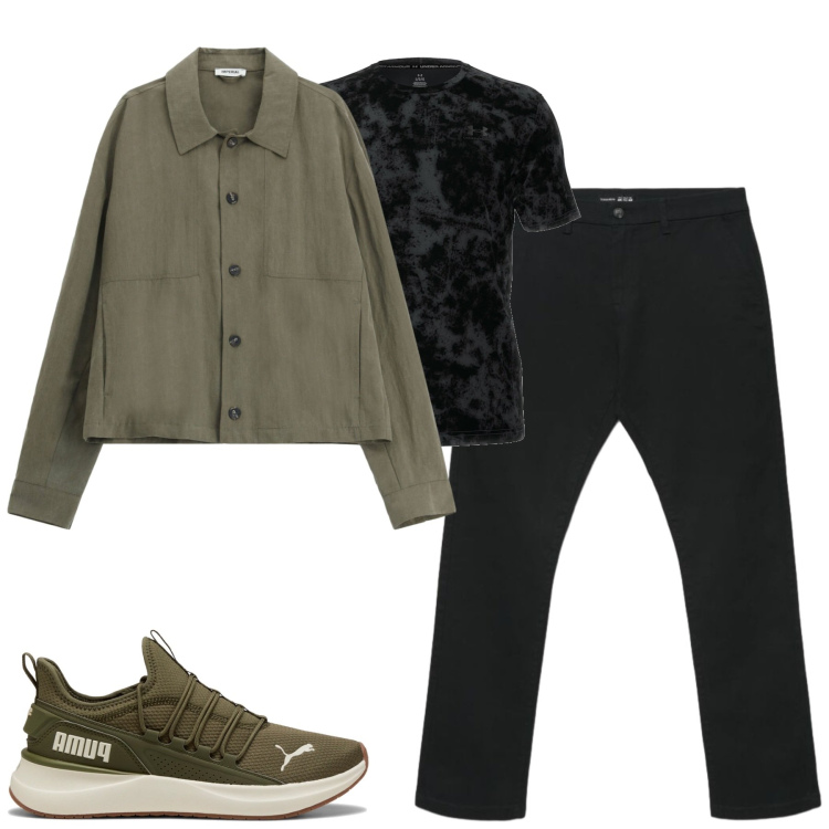 Outfit uomo - Ottobre. Stile Urban per Tutti i giorni. Abbinamento con cappotti, pantaloni chino, t-shirt, sneakers.