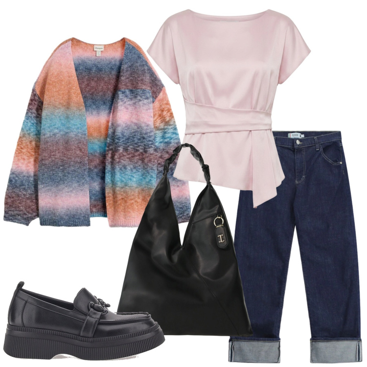 Outfit donna - Total look #2487966. Stile Basic per Tutti i giorni. Abbinamento con borse a spalla, jeans dritti, bluse, mocassini, cardigans.