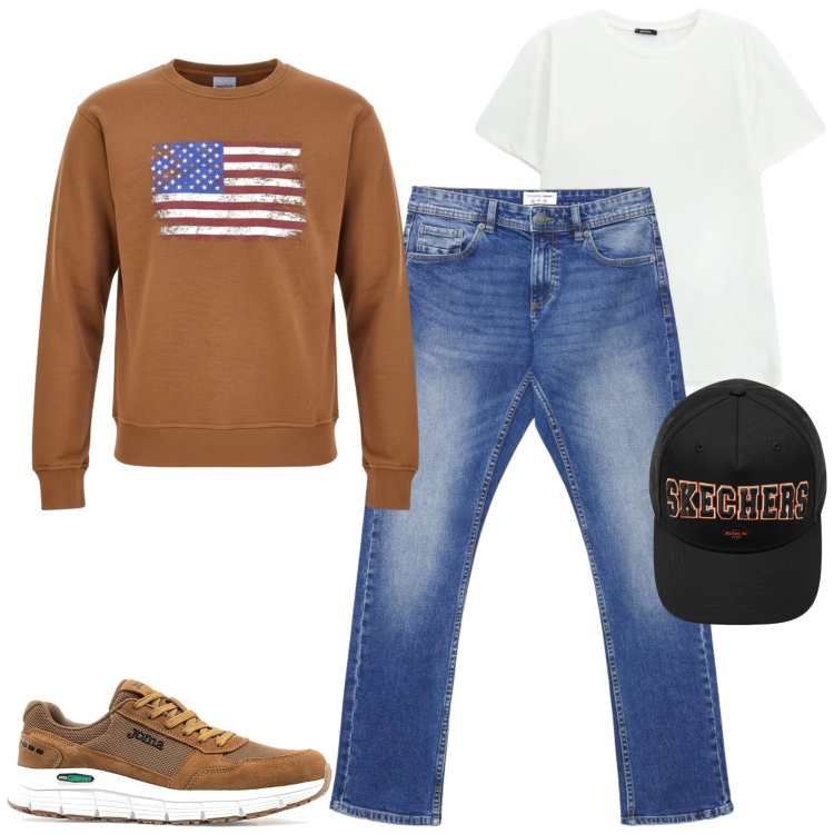 Outfit uomo - Ottobre. Stile Casual per Tutti i giorni. Abbinamento con t-shirt, jeans, sneakers, cappelli, felpe.