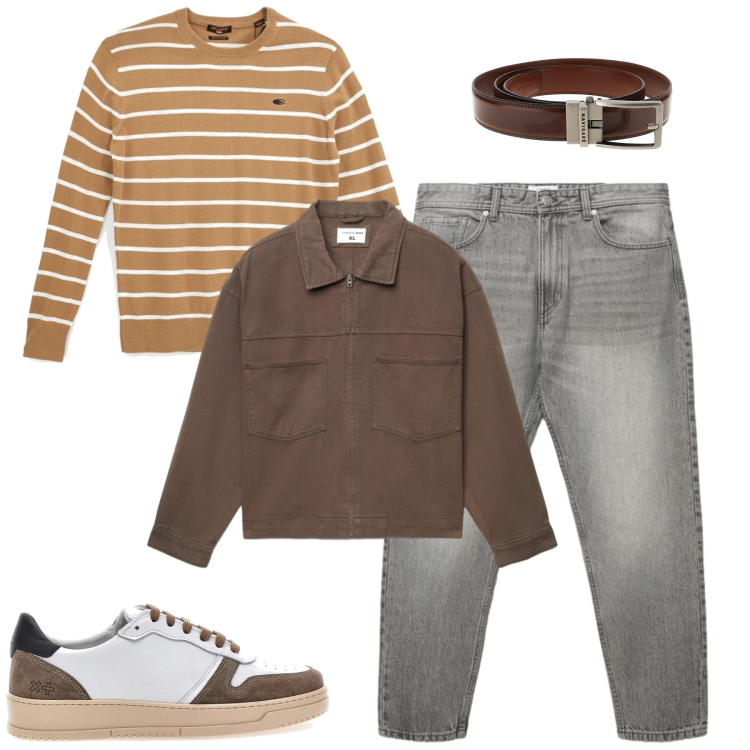 Outfit uomo - Ottobre. Stile Casual per Tutti i giorni. Abbinamento con cappotti, jeans, sneakers, cinture, pullovers.