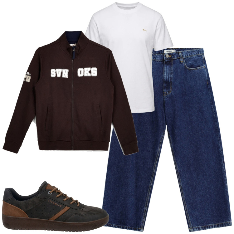 Outfit uomo - Ottobre. Stile Casual per Tutti i giorni. Abbinamento con t-shirt, jeans, felpe, sneakers.